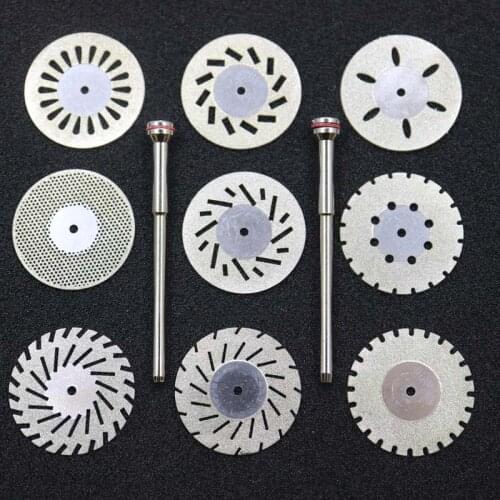 9pcs Dental Ultra-thin 0.20mm Double Sided Diamond Cutting Disc for separating polishing ceramic crown plaster with mandrels