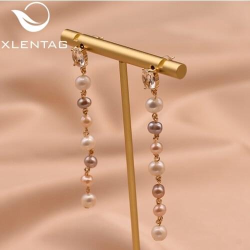 XlentAg Natural Fresh Water Pearl Long Earrings For Women Girl Lovers' Minimalist Luxury Birthday Fine Jewelry Orecchini GE0839