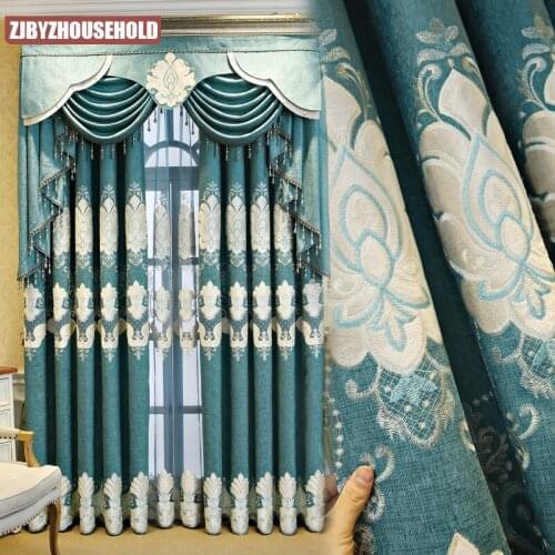 European Style Curtains for Living Dining Room Bedroom Light Luxury Embroidered Curtains Valance Curtains Tulle French Window