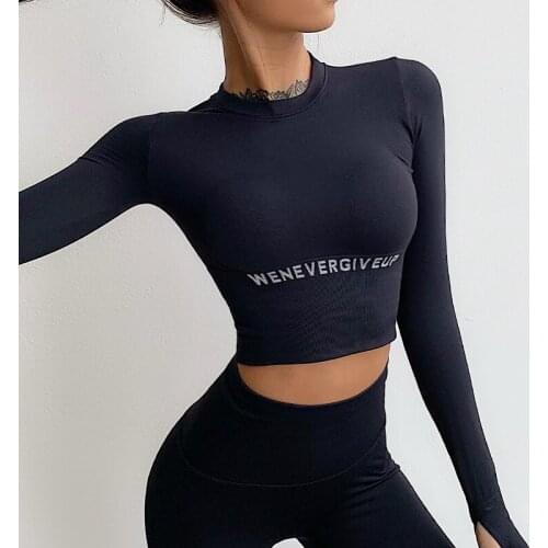 WOMENGAGA Short Sports Top Women Sexy Round Neck Close Fitting Running Training Fitness Long Sleeve TShirt Pink Tees Korean J8NP