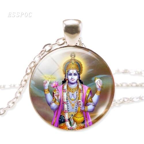 Hinduism Yoga Religion Symbol Glass Cabochon Pendant Necklace Men Women Fashion God Vishnu Necklace Charm Jewelry