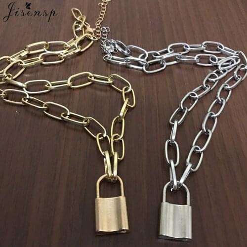 Jisensp Lock Pendants Punk Necklaces for Women Men Exaggeration Personality Thick Chain Padlock Necklace Gothic Collier Femme