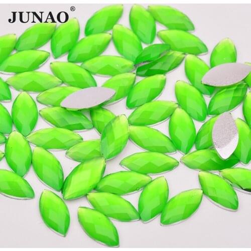 JUNAO 7x15mm Neon Green Resin Rhinestones Horse Eye Crystal Applique Non Sewing Stones Scrapbook Strass Flatback Crystals Crafts