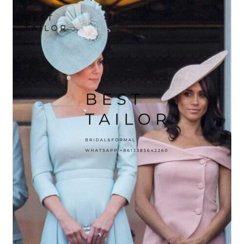 Kate Middleton Princess Dress Vintage Square Neck Knee Length Simple 3/4 Sleeves Pastel Short Wedding Party Gowns Celebrity Gown