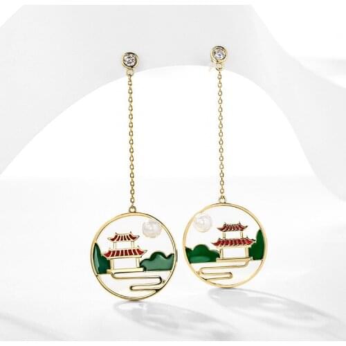 Chinese Style Exaggerated Elegant Long Earrings Round House Red Fashion Pendant Sexy Elegant Sweet Party Date Ear Jewelry