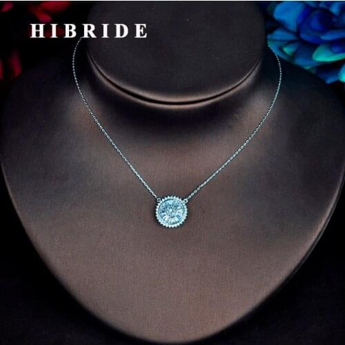 HIBRIDE Classic Round Shape Shiny Full CZ Pendant Necklace Sweater Chain Dress Accessories Hot Sale Luxury Jewelry N-623