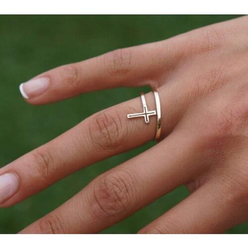 Double Wrap Cross, By-Pass Cross Ring Exquisite Cross Opening Adjustment Ring Stainless Steel Couple Jewelry Gift
