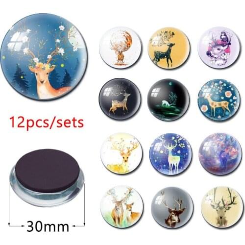 Elk Pattern Animal Magnetic Viscose Crystal Glass Refrigerator Magnet Decoration