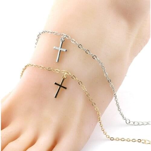 Cross Pendant Anklet Gold and silve Plated metal Chain for Women Gift