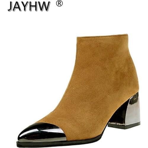 2020 New Square Heel Boots Women Winter Chelsea Boots Warm Shoes Pointed Toe Sexy Ladies High Heels Boots Womens Ankle Botas