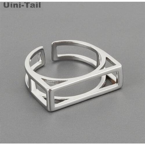 Uini-Tail new hot-selling 925 sterling silver simple cuboid hollow geometric ring fashion trendy flowing sense of high quality