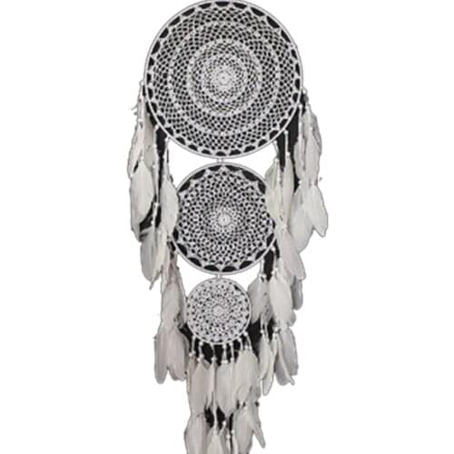 Extra Large Boho Dream Catcher with 3 Circles White Feather Macrame Hanging for Wedding Home Decorations 127 cm Long