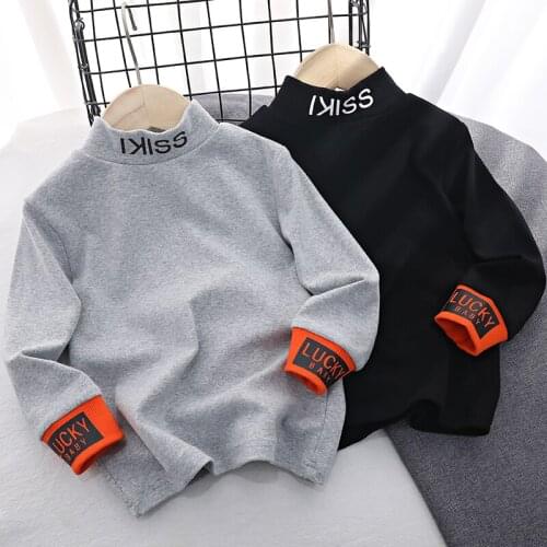 Autumn Winter Turtleneck Basic T shirt Boys Clothes Cotton Warm Thick Long Seeve Pullovers Print Underwear kids clothes girls