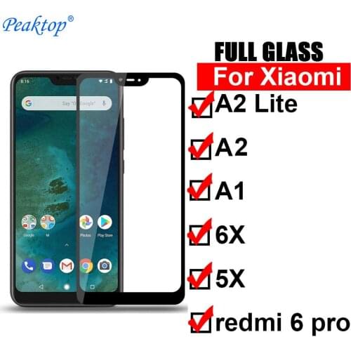 Full cover for xiaomi a2 lite tempered glass for xiaomi a1 a2 6x 5x redmi 6 pro screen protector xiomi a 2 mia 2 mia2 lite light