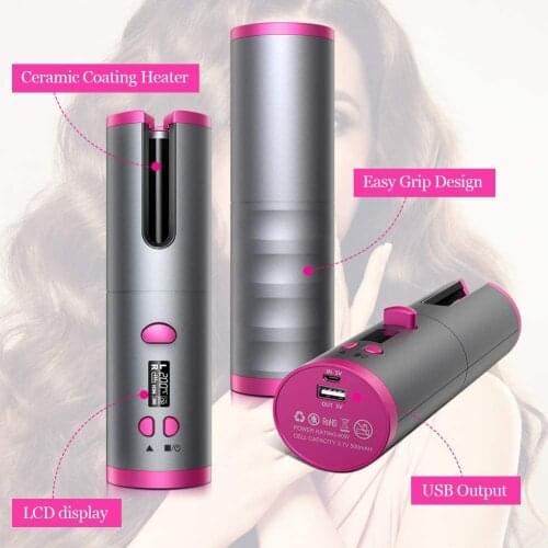 Portable Automatic Cordless Hair Curler LCD Display Adjustable Ceramic Curling Dryer Curly Salon DIY Hair Styling Tool