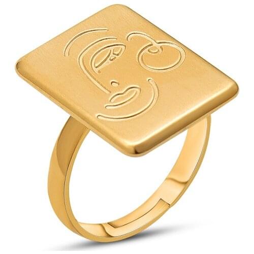 Simple Square Rings For Women Adjustable Stainless Steel Abstract Beauty Face Gold Plated Mood Rings Geometric Trendy Jewelry