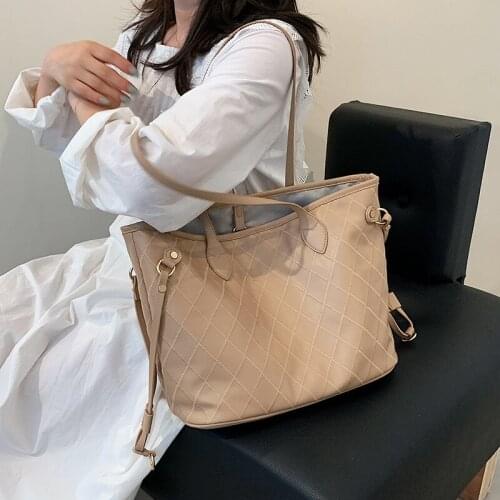 2022 Summer Luxury Plaid Pu Leather Womens Brand Handbag Travel Female Bag Capacity Tote Bag Shoulder Bags for Women
