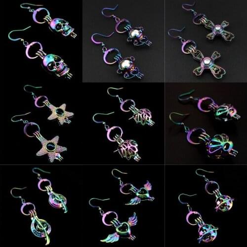 Rainbow Heart Angel Wings Hoop Earrings Skull Shell Sea Starfish Cage Drop Oyster Pearl Dangle Girl Women Gift Jewelry Making