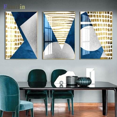Modern Minimalistic Geometric Blue Modular Pictures Print Poster Decor Canvas Painting Wall Picture Art Home Decor