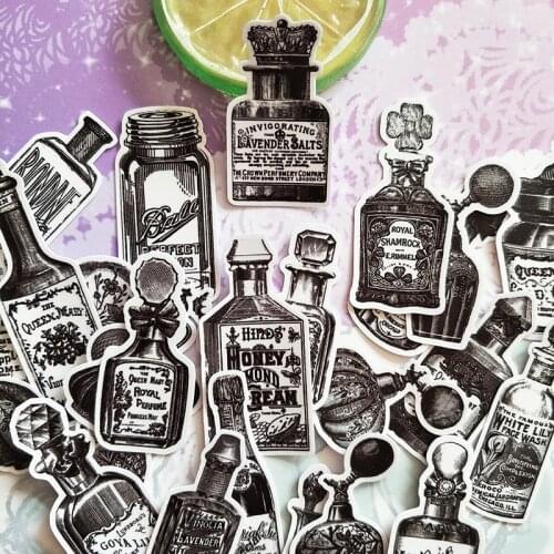 Vintage Black White Bottle Stickers Junk Journal Diary Planner Stickers Scrapbooking Decorative Sticker DIY Craft Photo Albums