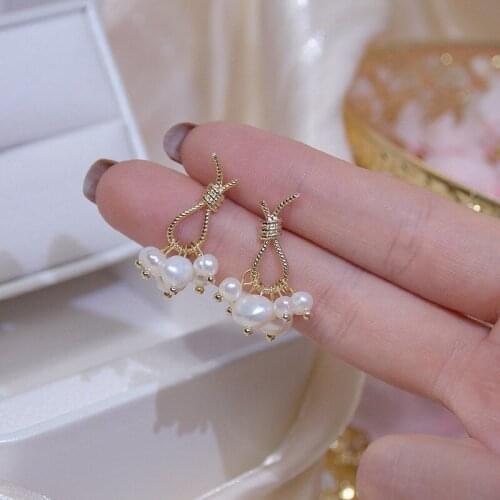Yaologe Cute Rope Knot Multiple Pearl Small Drop Earrings 2020 Golden Earrings For Women Party Fashione Jewelry Wholesale