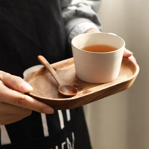 Japanese Style Solid Wood Tray For Dessert Fruit Nuts Cake Home Hotel Office Oval Tea Plate Kits Ceramic Cup For Afternoon Tea