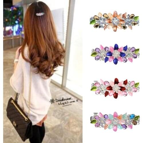 Women Girl Flower Crystal Rhinestones Barrette Hair Clip Hairpin Hair jewelry