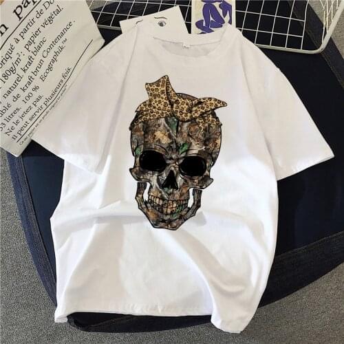 Womens T-shirt 90s Ulzzang Harajuku Graphic Funny Strange Skull Print T-shirt O Neck Casual Womens Top T-shirt