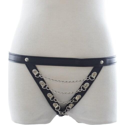 Women Sexy Chastity Panties Leather Chain G-string Erotic Fetish Thongs Sex Toys Exotic Briefs Lingerie Female Underwear T-pants