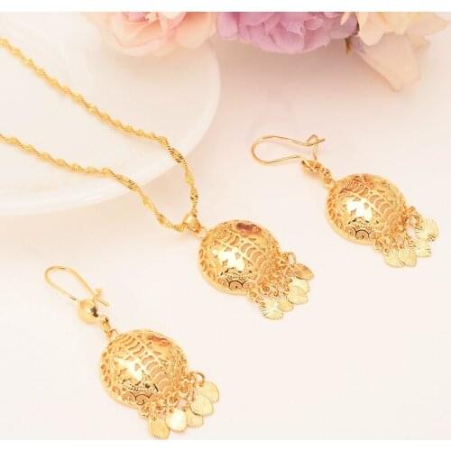 Bangrui Gold Color Dubai India african Beads Pendant & Earrings Initial Chain for Women Necklace wedding bridal girlJewelry gift