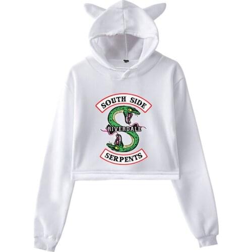 Riverdale Southside Serpents Cat Ear Hoodies Bare Midriff Women Cosplay Long Sleeve Sweatshirt Costume Halloween Blouse Tops