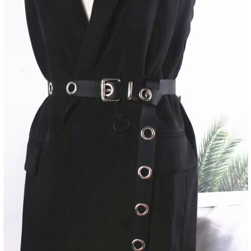 Punk Rock Full Hole Canvas Thin Women Belt INS Dress Waistbands Closing Suit Jeans Mens Casual Belt Straps Female