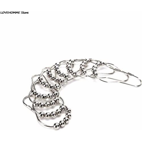 ZLinKJ 12Pcs/set 5 Curtain Hooks Roller Balls Polished Satin Nickel Ball Shower Curtain Rings Wholesale