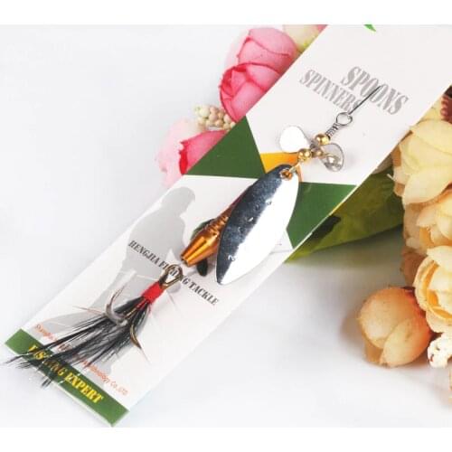 Multi-style 1pcs Rotating Spinner Sequins Fishing Lure Wobbler Bait with Feather Fishing Tackle for Bass Trout Perch Pike
