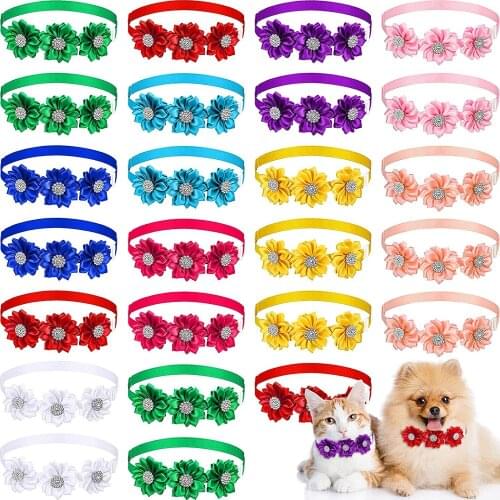 100pcs Diamond Pet Dog Bow Ties Flowers Small Dog Bowties Collars Dog Grooming Accessories Pet Supplies