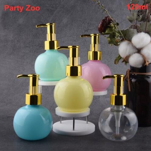 200 X 120ml Golden Electroplating Oil Pump Empty Portable Liquid PET Bottles 4.2oz Round Ball Plastic Container Perfume Jars