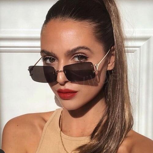 2020 Fashion Rimless Square Sunglasses Women Tinted Lens Glasses Shades for Women Elegant Brand Rectangle Sun Glasses Feminino