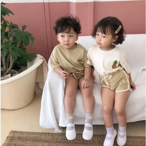 2021 Summer Baby Shorts+tops Set Kids Boy Girls Pineapple Coconut Embroidery Cotton Sport Cool Clothing Set Child Infant Clothes