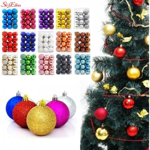 24Pcs 3cm Christmas Tree Ball Baubles Xmas Party Wedding Hanging Ornament Christmas Decoration Supplies 7Z