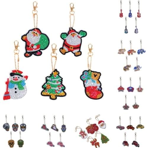 5Pcs DIY Diamond Painting Santa Claus Keychain Butterfly Diamond Embroidery Keyring Woman Girl Bag Pendant Christmas Gifts