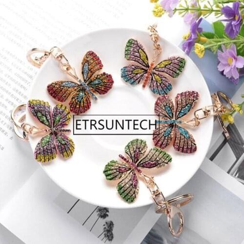 50pcs Beautiful Butterfly Keychain Glittering Full Rhinestone Alloy Key Chain For Women Girl Car Bag Accessories Gift