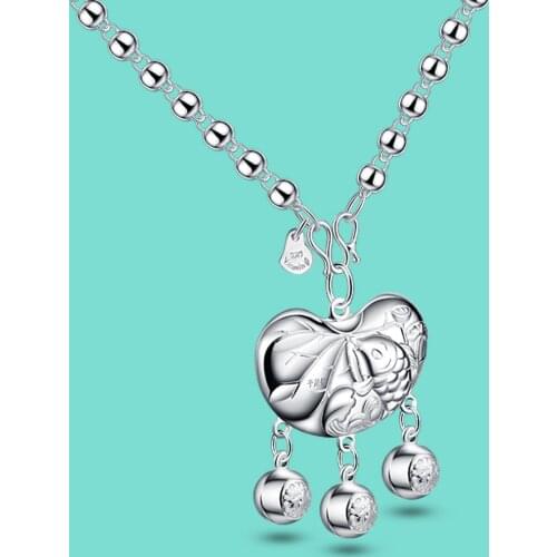 925 Sterling Silver Womens Necklace Chinese Wind Fish Pendant Solid Silver Bead Chain Chokers Necklaces Birthday Gift ожерелье