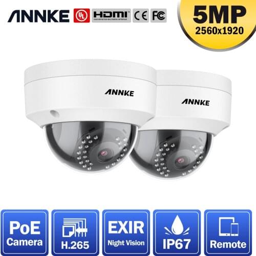 ANNKE C500 Dome 5MP Super HD CCTV PoE Security Camera 4mm Lens 100 ft EXIR Night Vision IP67 Weatherproof Surveillance Camera
