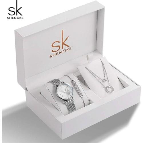 Shengke Brand Creative Women Watch Crystal Design Bracelet Necklace Set Female Jewelry Fashion Luxury WristWatch Gift For Women