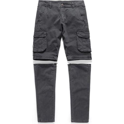 New Design Men Cargo Pants Detachable Cotton Straight Pants Multi-Pocket Casual Male Trousers Zipper Fly Long Pants