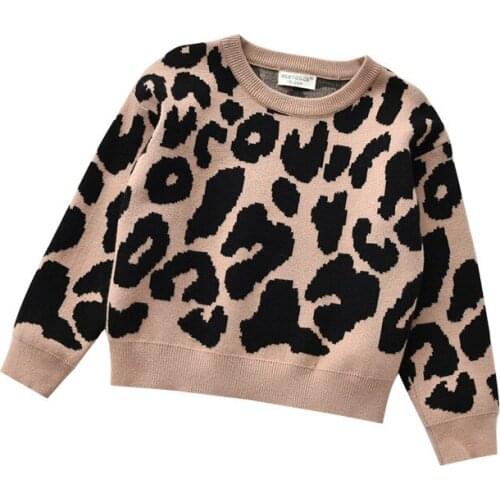 Kids Baby Long Sleeve Leopard Top Sweaters Fashion Round Neck Knitwear for Kids Boys Girls Fall Winter Clothing Pullovers 1-6Y