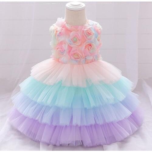 Children Girls Party Dress Kids Baby Princess Infants Pageant Photography Rainbow Flower Layered Ball Gown Dresses S11250