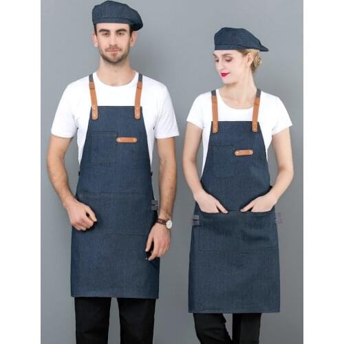Apron custom hotel cafe bar grill supermarket Chinese and Western restaurant printing logo printed hanging neck strap denim