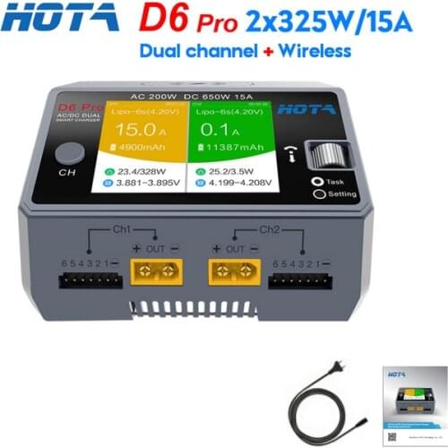 HOTA D6 Pro AC 200W DC 650W 15A / D6 DC 2X325W 2X15A Battery Charger for NiZn Nicd NiMH Battery RC Models