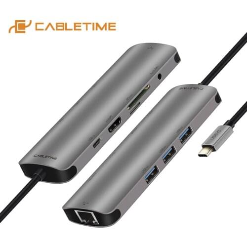 CABLETIME USB C Hub to Multi HDMI USB 3.0 Adapter Dock for MacBook Accessories Matebook 13/X 9in1 USB-C 3 Ports Hub C042